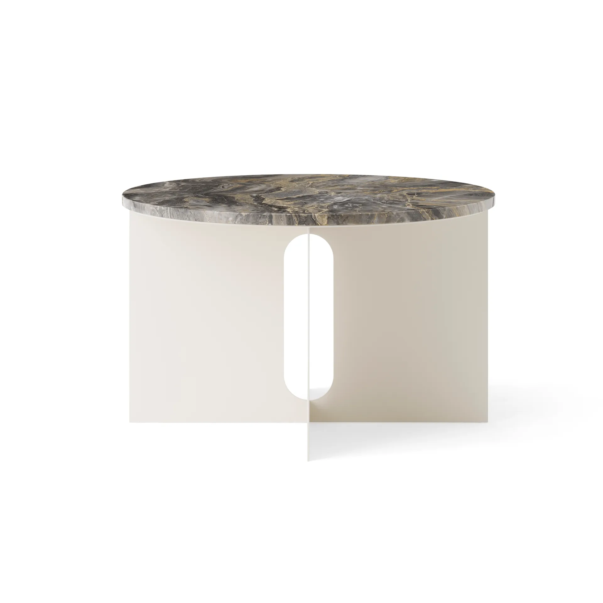 Androgyne side table, Grey Galaxy marble-ivory steel, Ø65 cm Audo Copenhagen