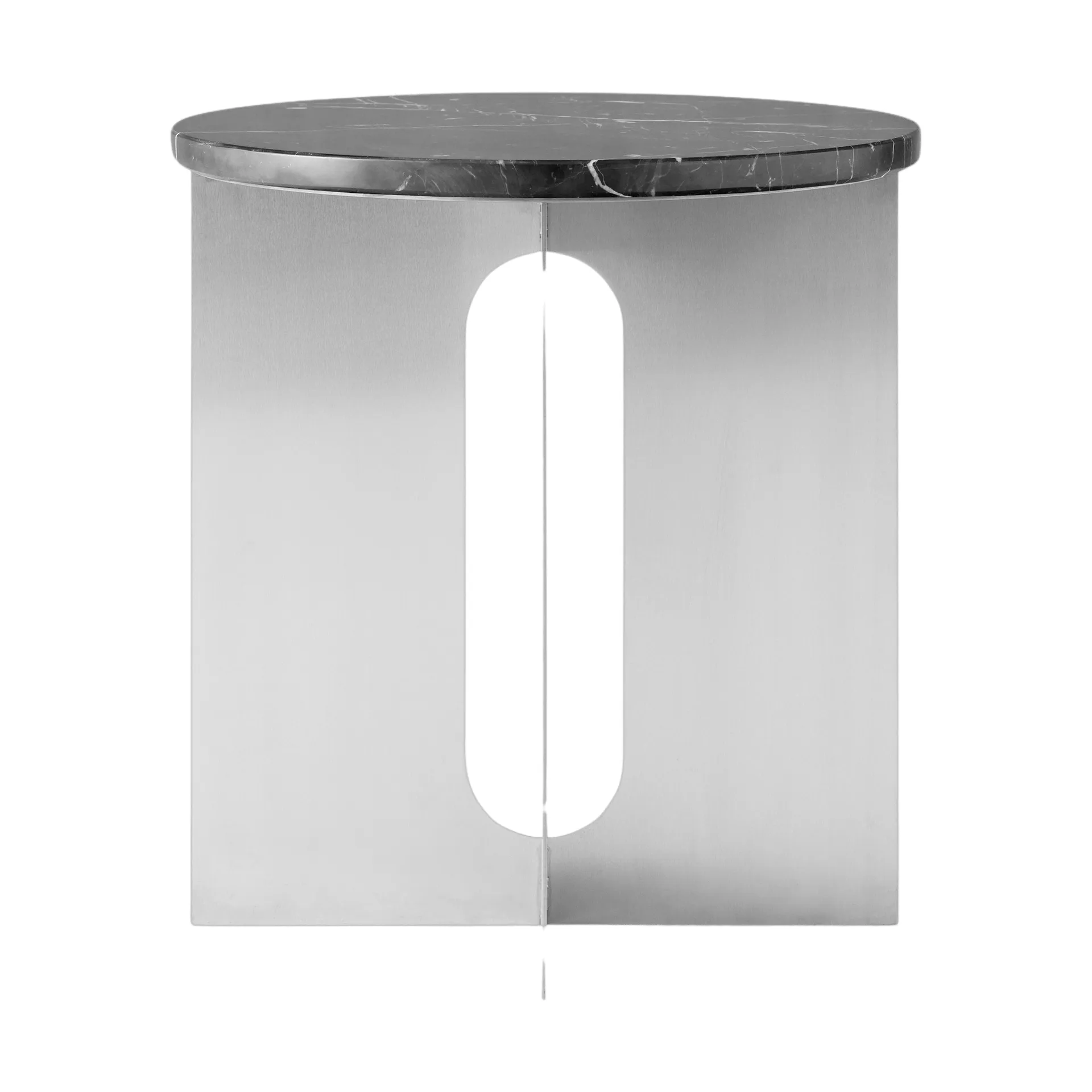 Androgyne side table, Nero Maquina marble-brushed steel, Ø42 cm Audo Copenhagen