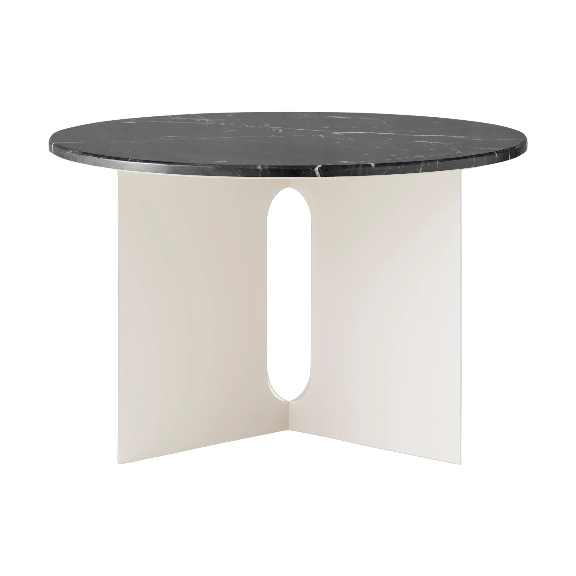 Androgyne side table, Nero Marquina marble-ivory steel, Ø65 cm Audo Copenhagen