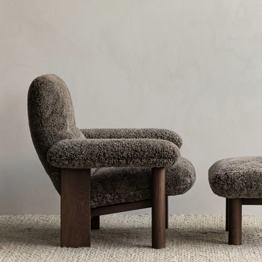Brasilia footstool, Bouclé 02 beige-dark stained oak Audo Copenhagen