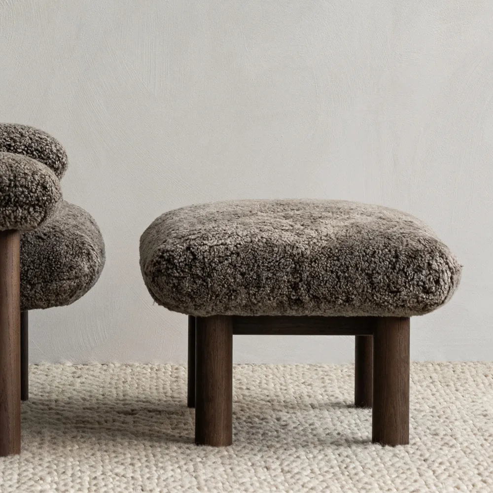 Brasilia footstool, Sheepskin root brown, oak legs Audo Copenhagen
