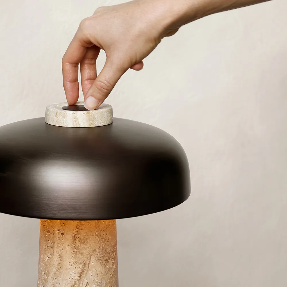 Reverse table lamp 30 cm, travertin-bronzed brass Audo Copenhagen