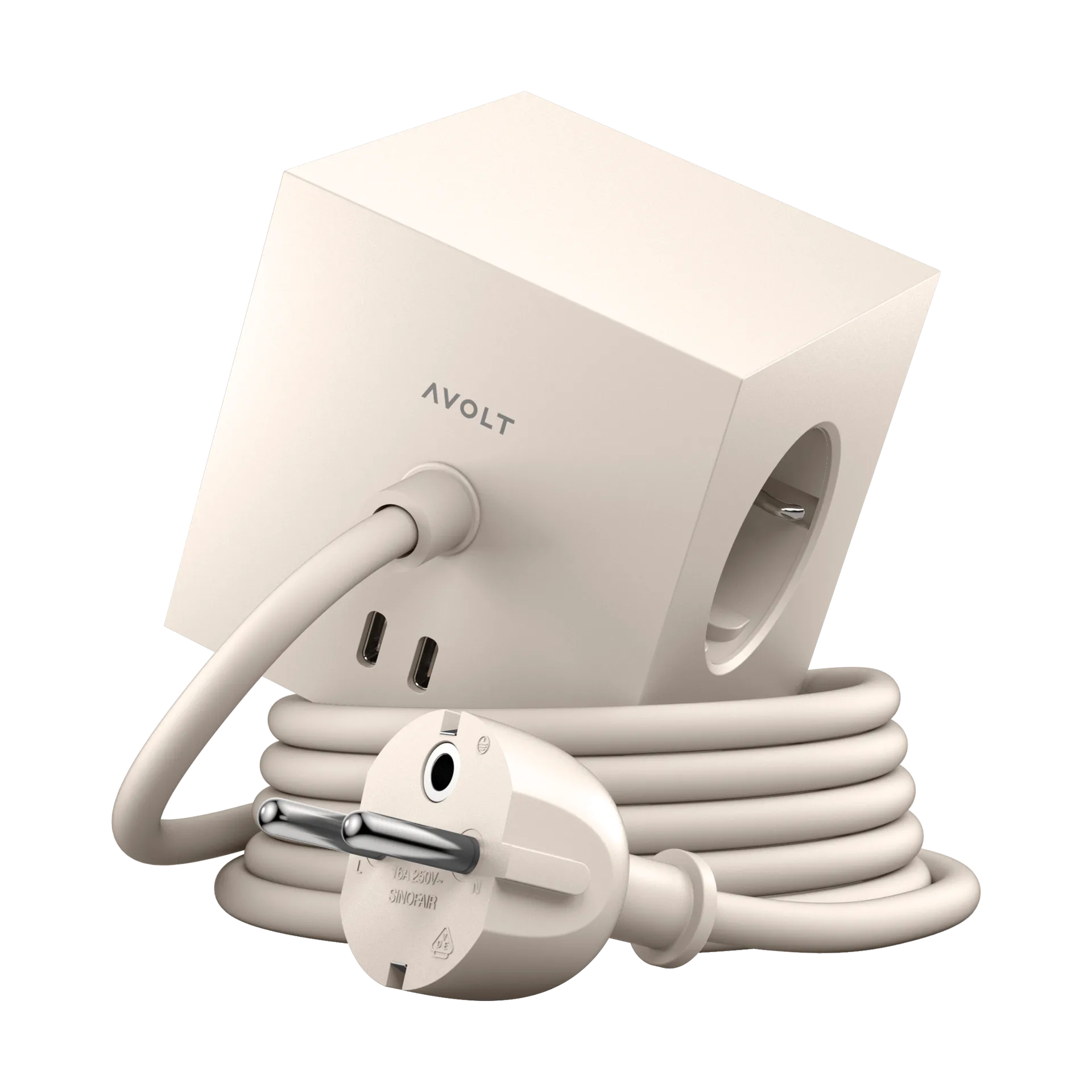 Square 1 socket USB-C 30W 1.8 m, Nomad sand Avolt
