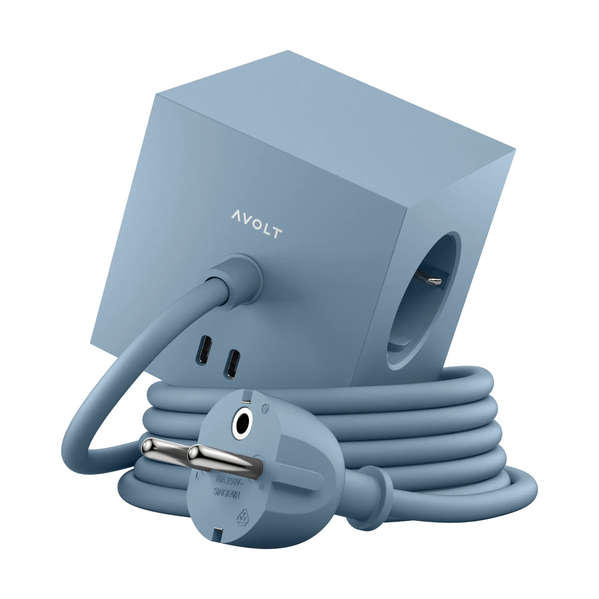 Square 1 socket USB-C 30W 1.8 m, Shark blue Avolt