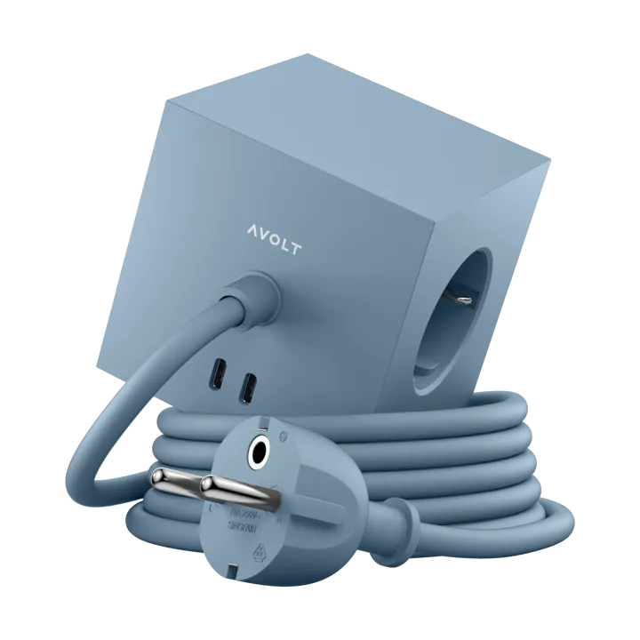 Square 1 socket USB-C 30W 1.8 m - Shark blue - Avolt