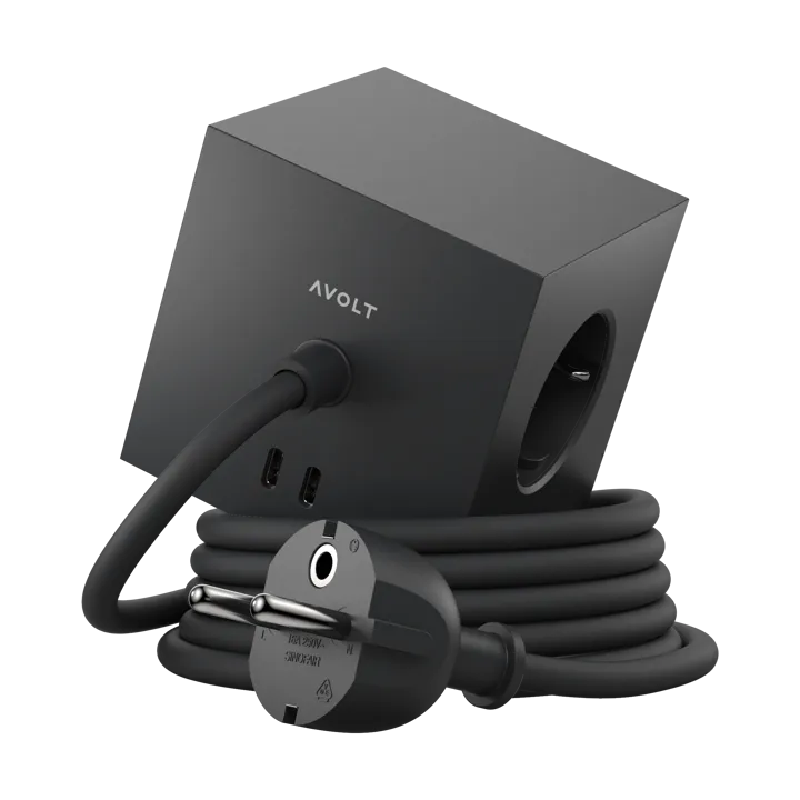Square 1 socket USB-C 30W 1.8 m - Stockholm black - Avolt
