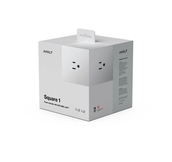 Square 1 UK power strip USB-C 30W 1.8 m - Gotland Gray - Avolt