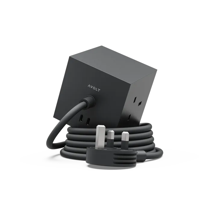 Square 1 UK power strip USB-C 30W 1.8 m - Stockholm Black - Avolt