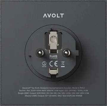 Square 2 outlet - Stockholm Black - Avolt