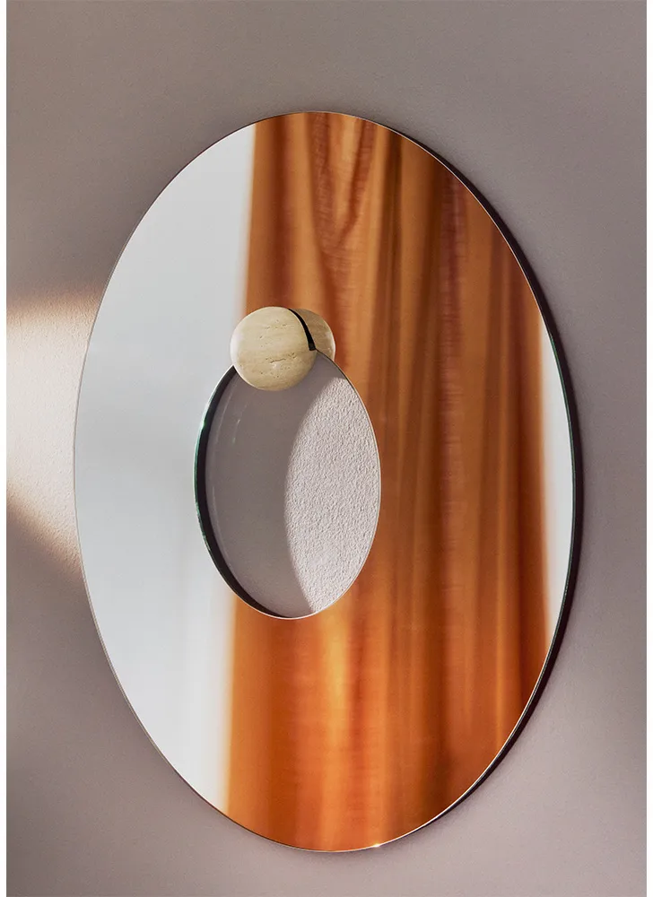 Castellum wall mirror Ø80 cm, Clear-travertine AYTM