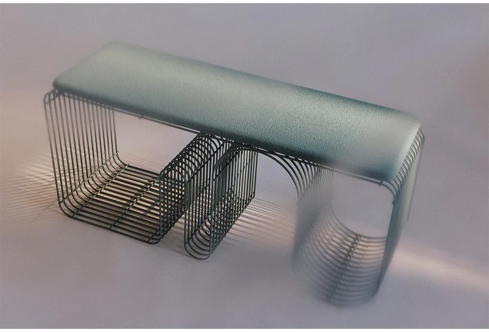 Curva seating bench 100 cm, Dusty blue AYTM