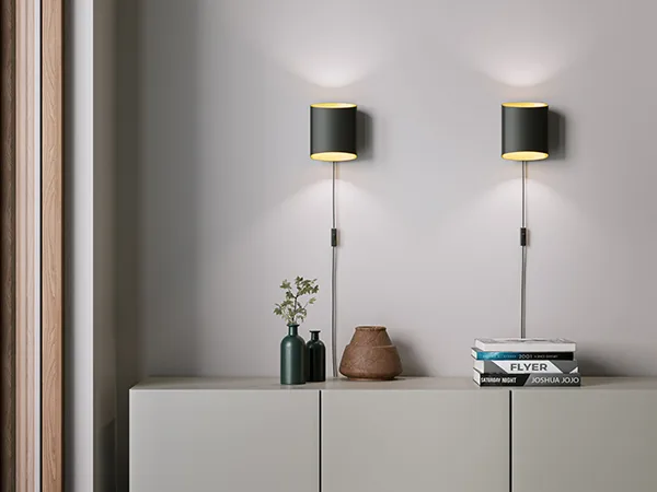 Sinne wall lamp, Black structured-brass Belid