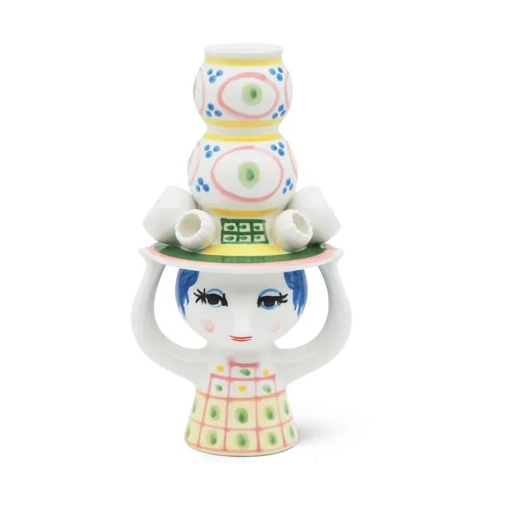 Lady with hat candle holder H16 cm - Pink - Bjørn Wiinblad