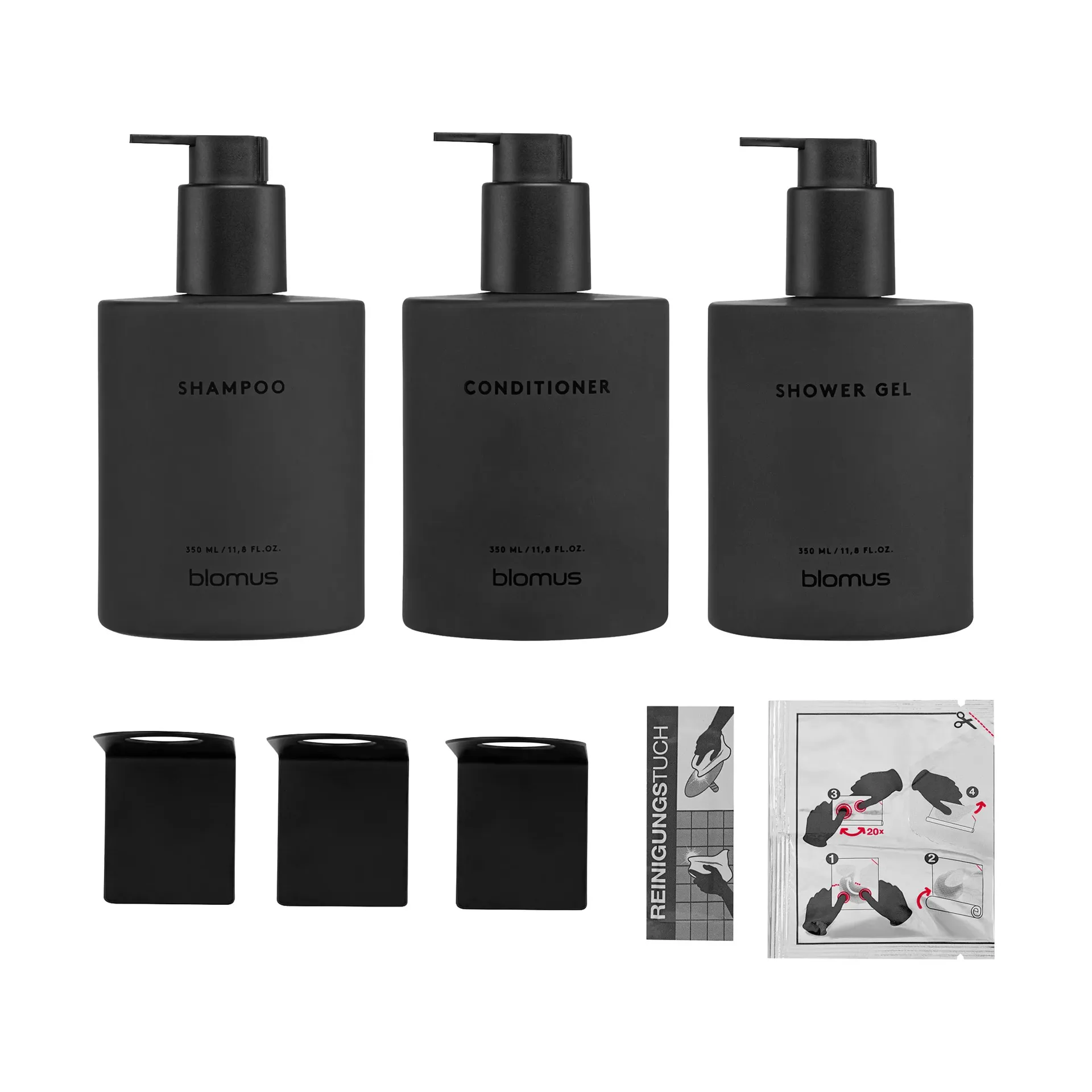 Kirei glass bottles incl. wall holder, 3-pack, Smoke, glue-mounted blomus