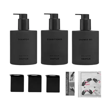 Kirei glass bottles incl. wall holder, 3-pack - Smoke, glue-mounted - blomus