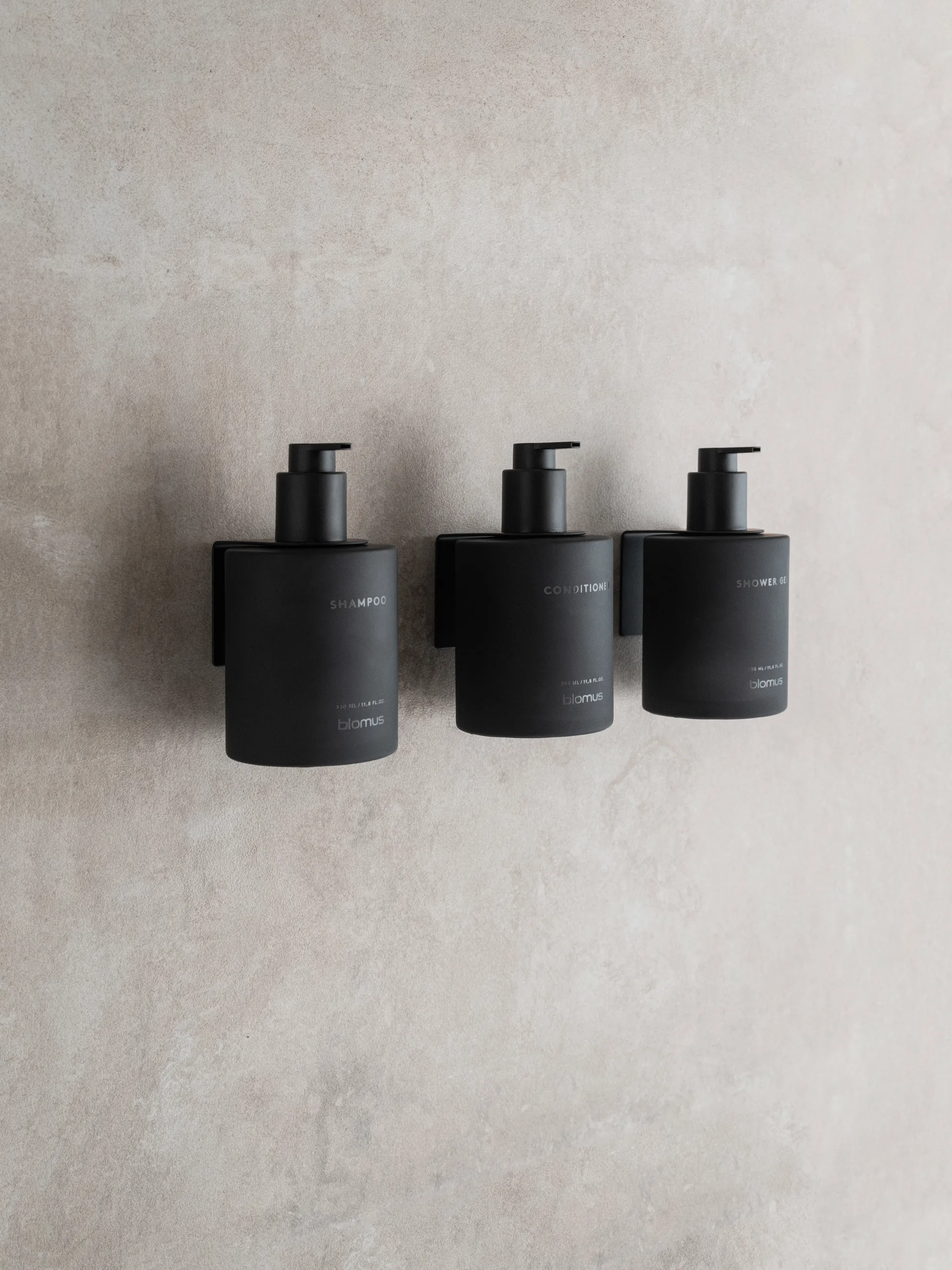 Kirei glass bottles incl. wall holder, 3-pack, Smoke, glue-mounted blomus