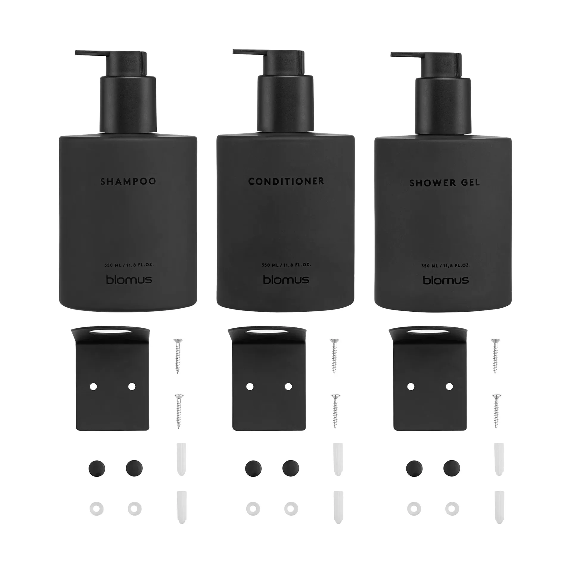 Kirei glass bottles incl. wall holder, 3-pack, Smoke, screw-mounted blomus