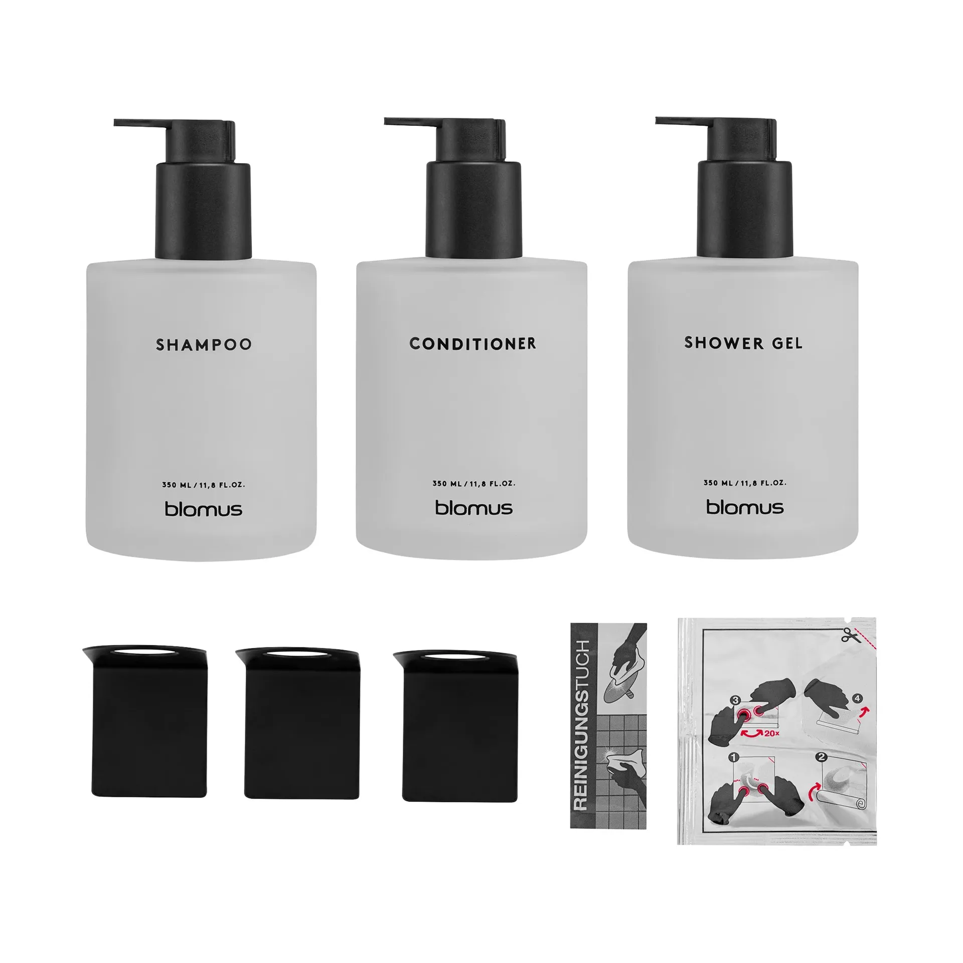 Kirei glass bottles incl. wall holder, 3-pack, White, glue-mounted blomus
