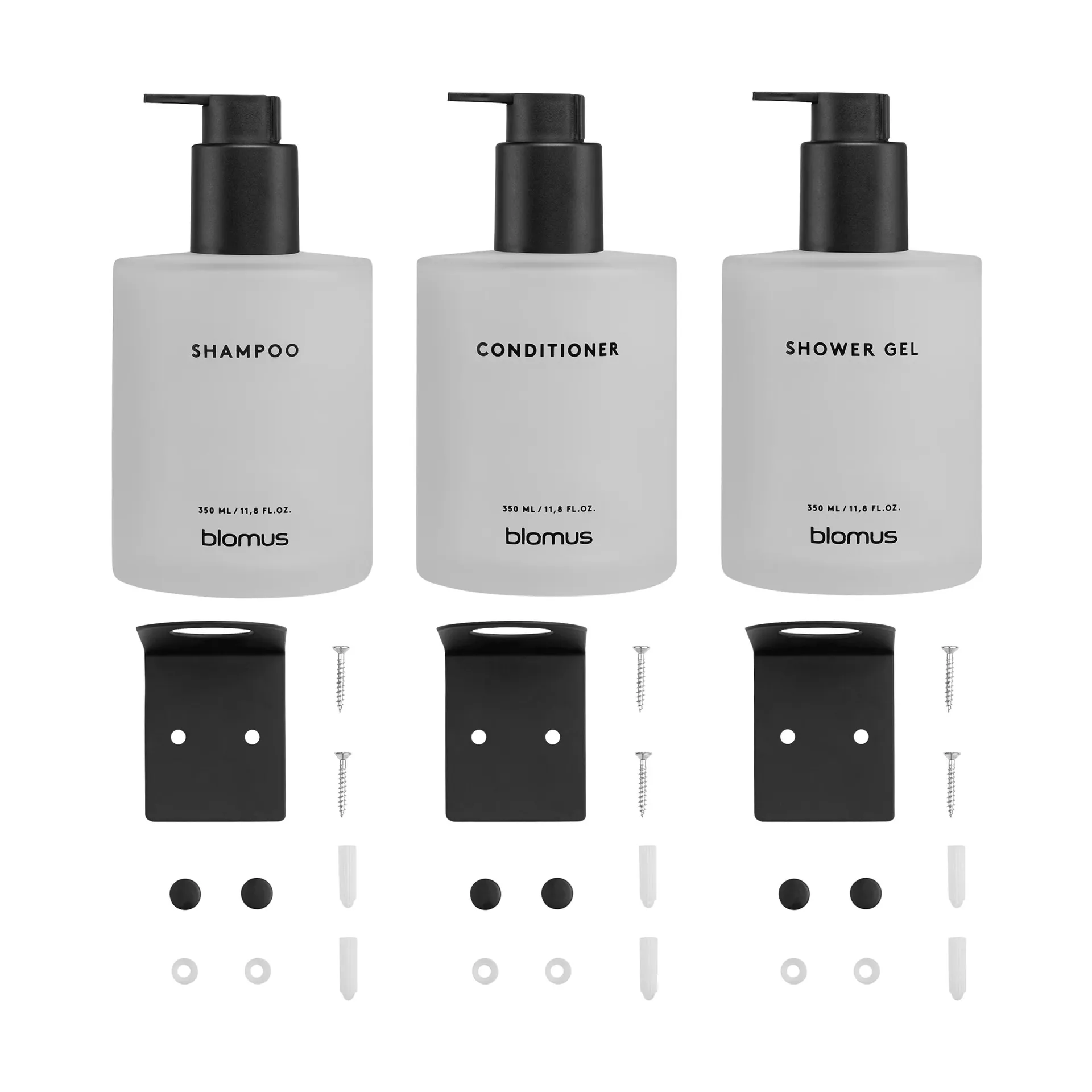 Kirei glass bottles incl. wall holder, 3-pack, White, screw-mounted blomus