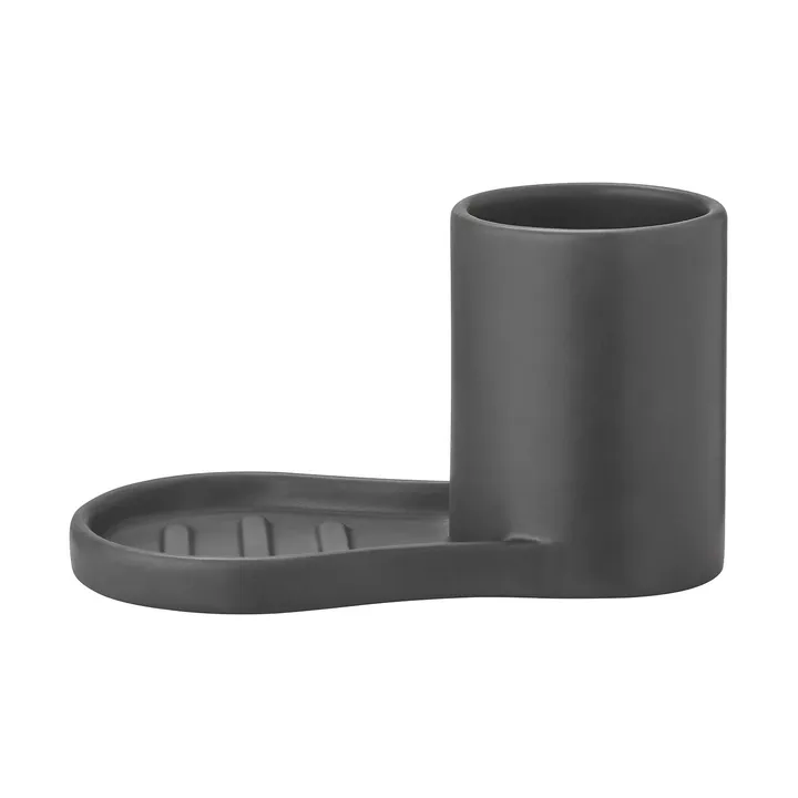 Piro dish brush and soap holder - Black - blomus