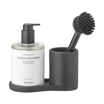 Piro dish brush and soap holder - Black - blomus
