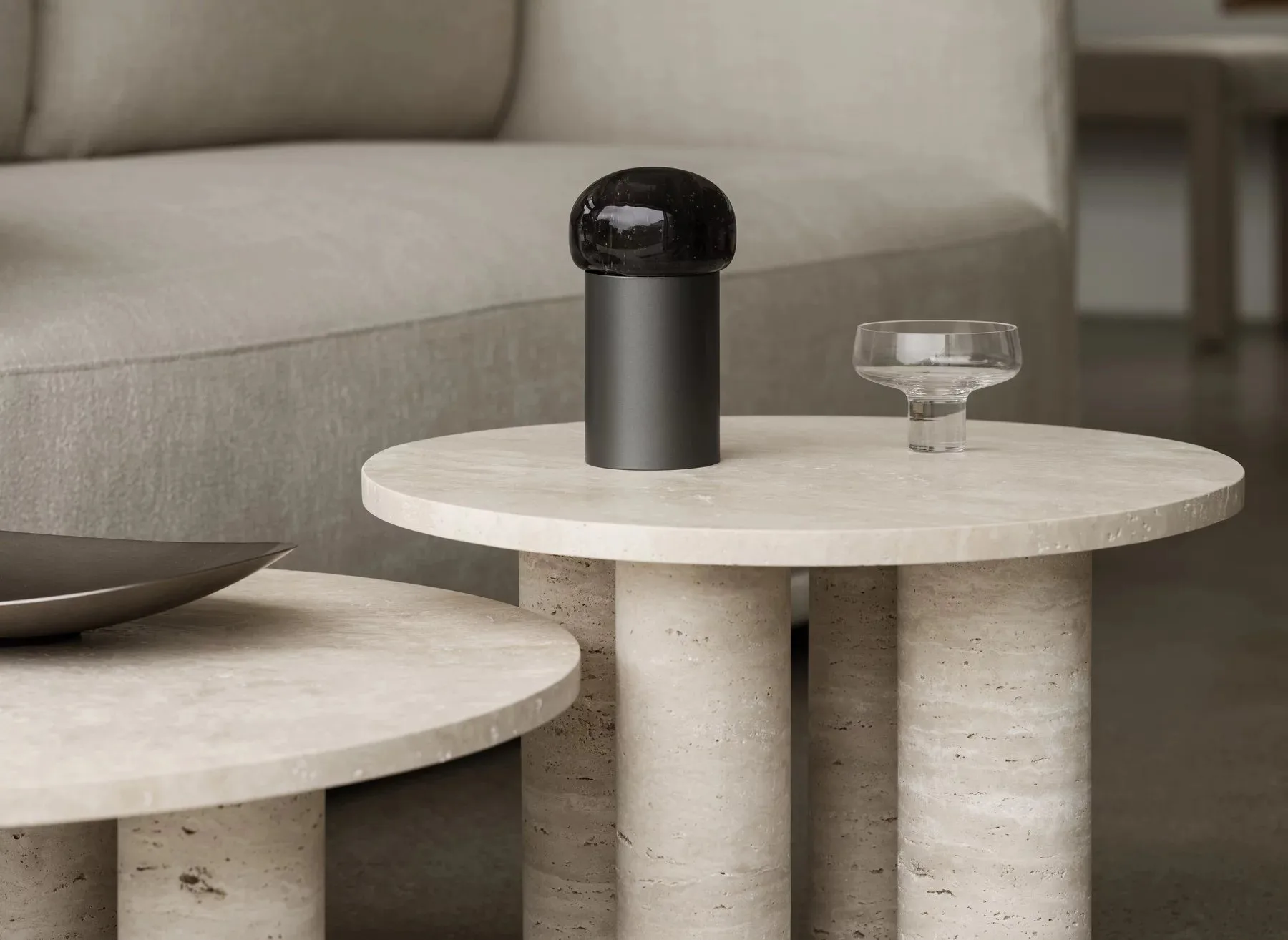 Volos coffee table L Ø75 cm, Travertine blomus