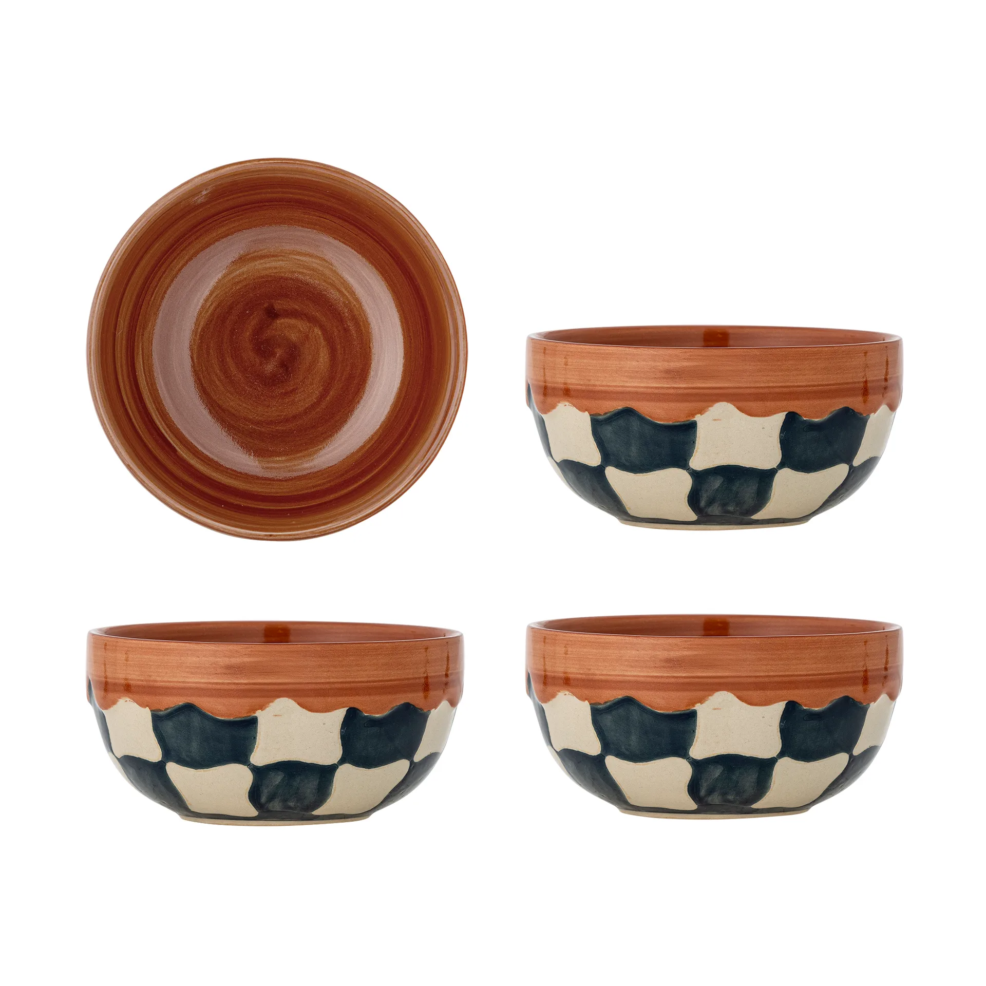 Check bowl 4-pack Ø14 cm, Blue Bloomingville