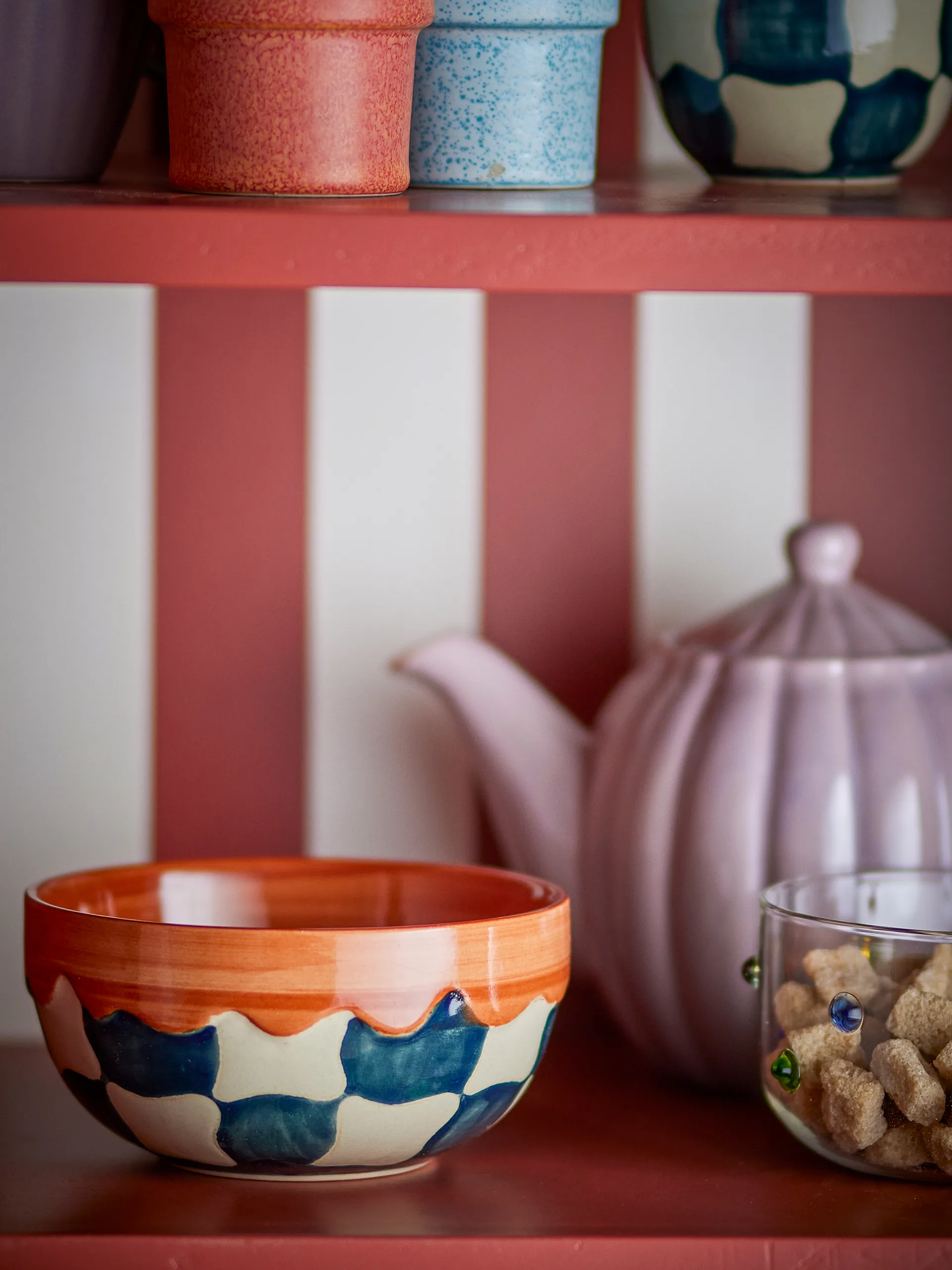Check bowl 4-pack Ø14 cm, Blue Bloomingville