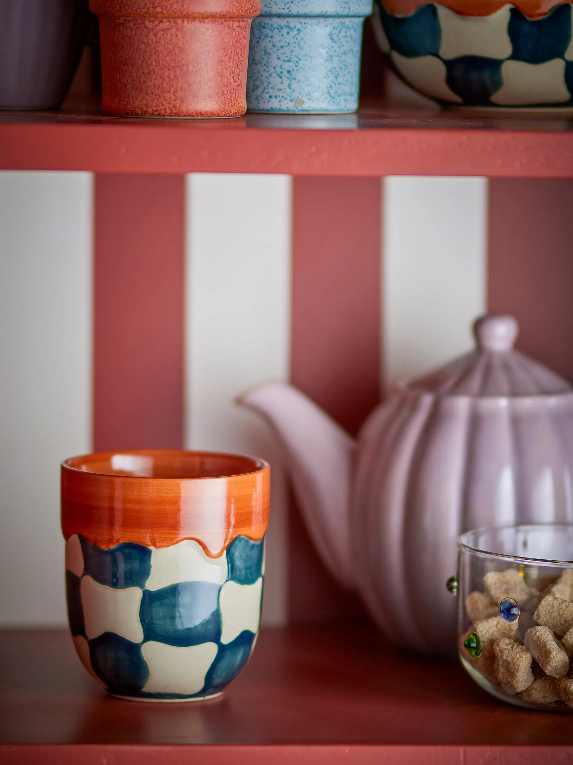Check cup 4-pack, Blue Bloomingville