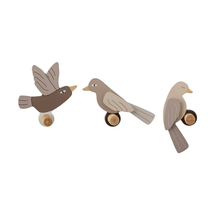Lewi hook 3 pieces - Birds, brown - Bloomingville