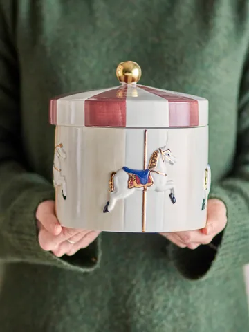 Merry-go-round jar with lid Ø19.5x20.5 cm - Red-white - Bloomingville