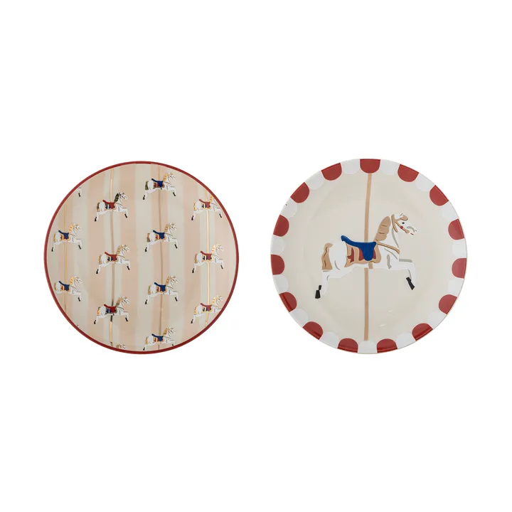 Merry-go-round plate Ø16 cm 2 pieces - Beige-red - Bloomingville