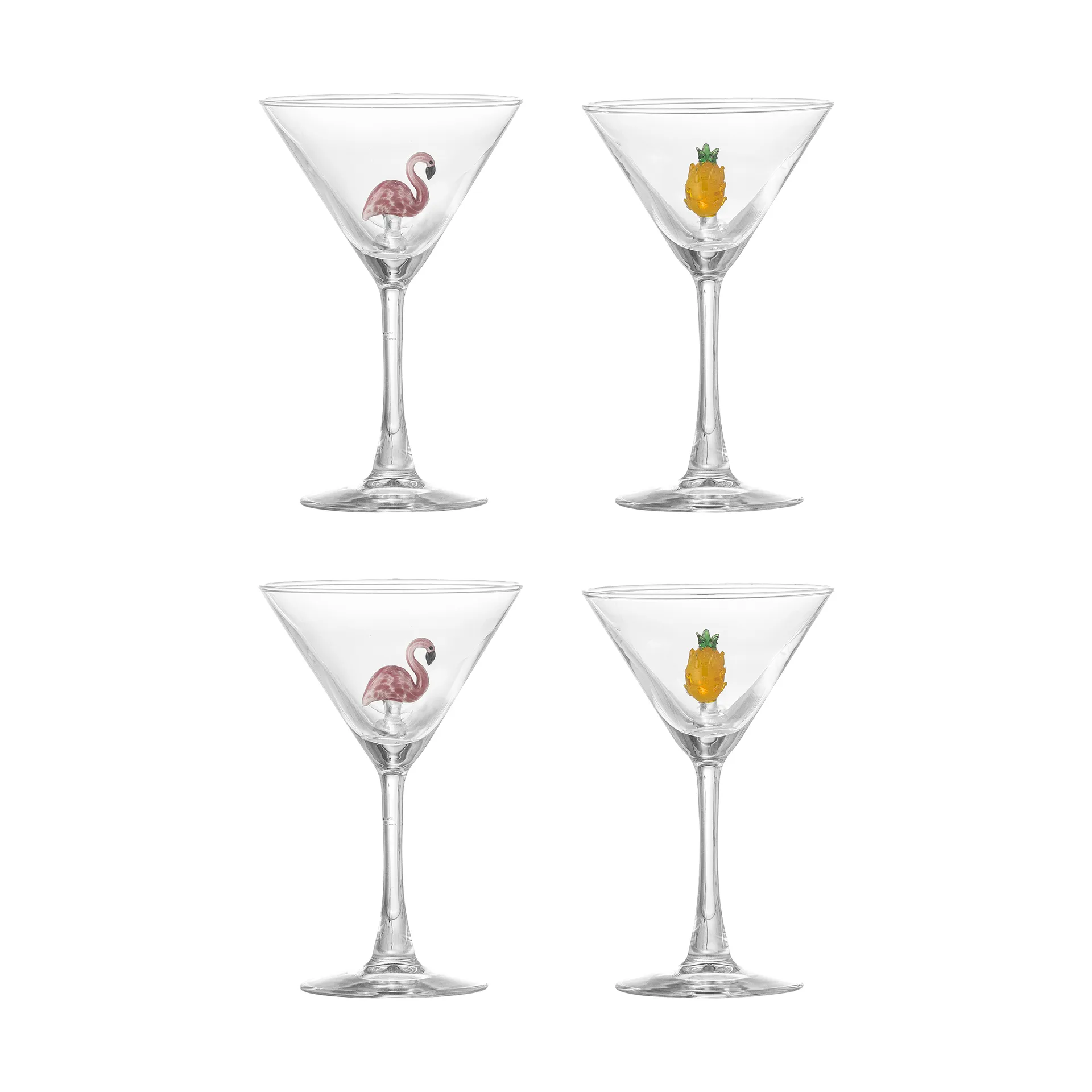 Misa cocktail glass 17 cl 4 pieces, Clear-flamingo, clear-pineapple Bloomingville