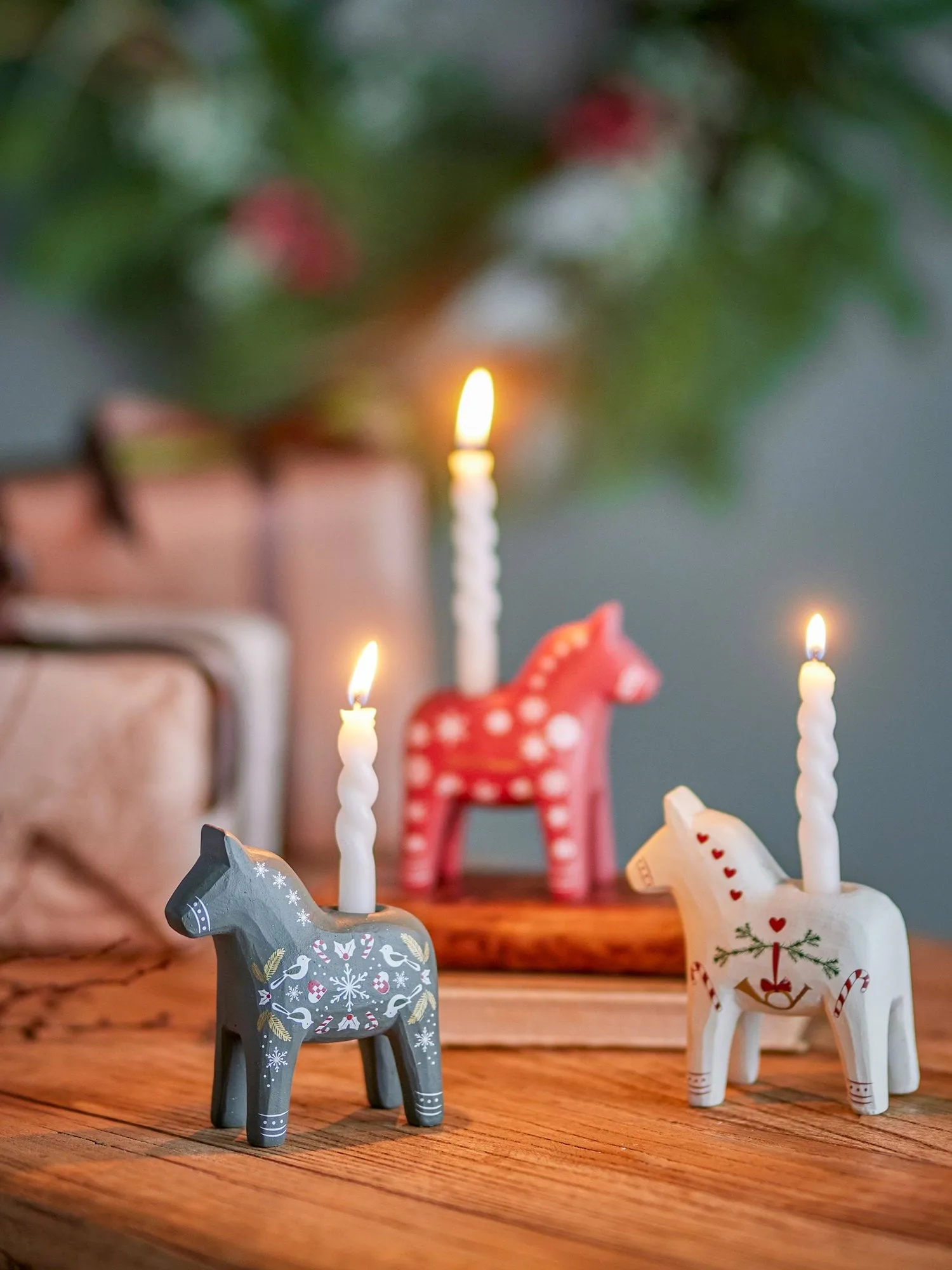 Number candle holder, White-red-green, 3 pieces, 10 cm Bloomingville