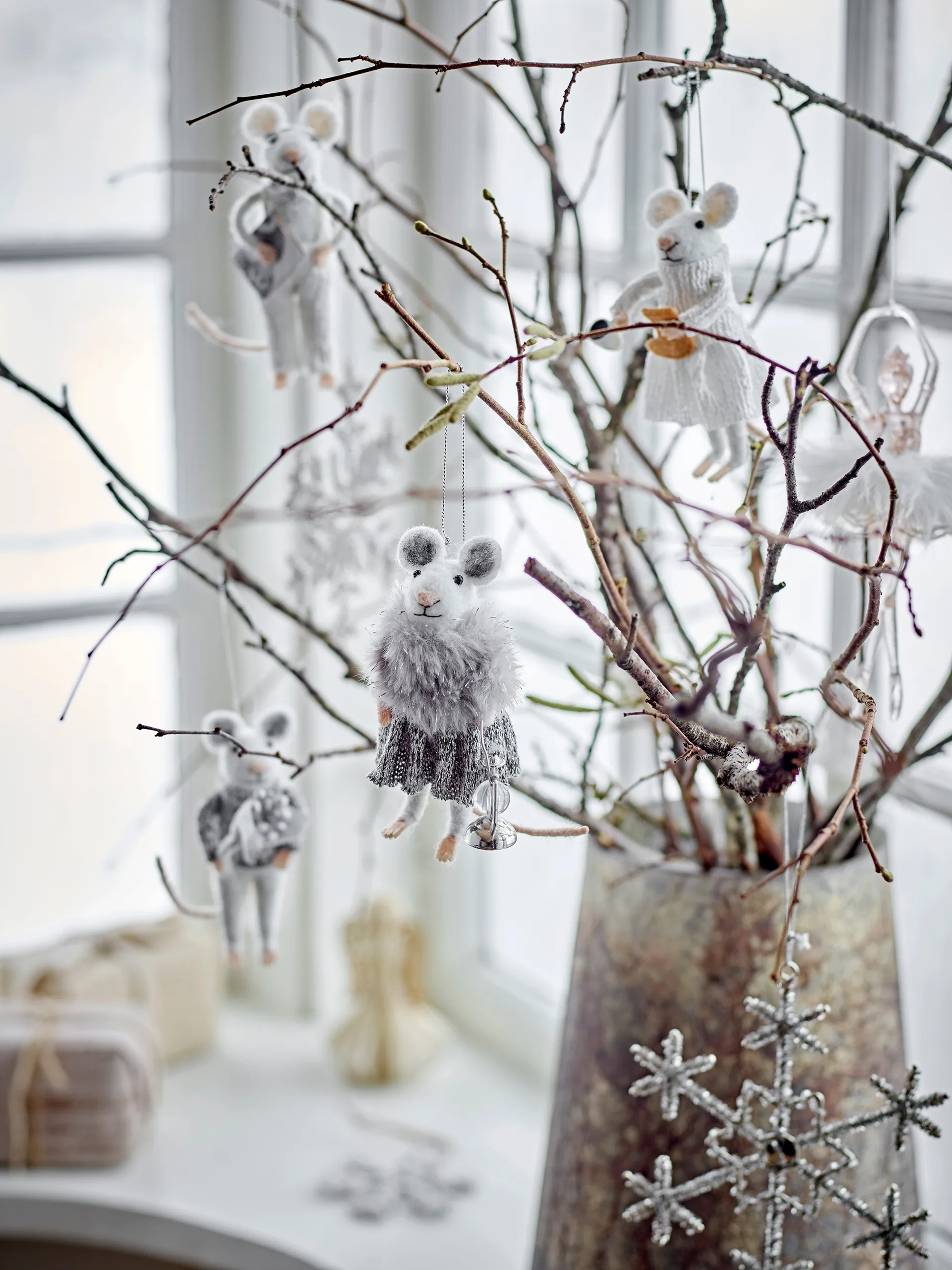 Peo Christmas ornament mouse 2 pieces, White-grey Bloomingville
