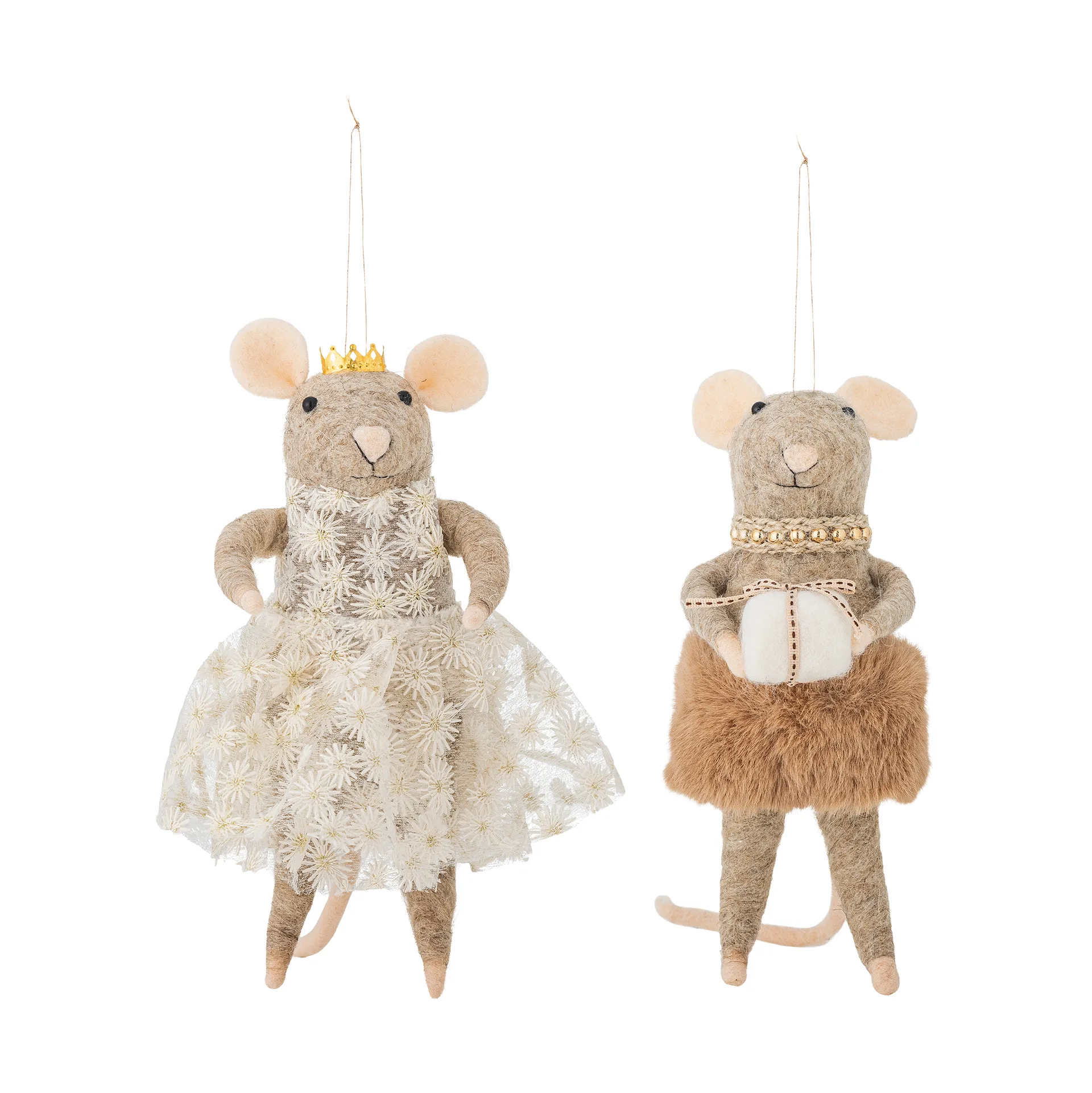 Peo Christmas tree decorations wool 2 pieces, Brown, high Bloomingville