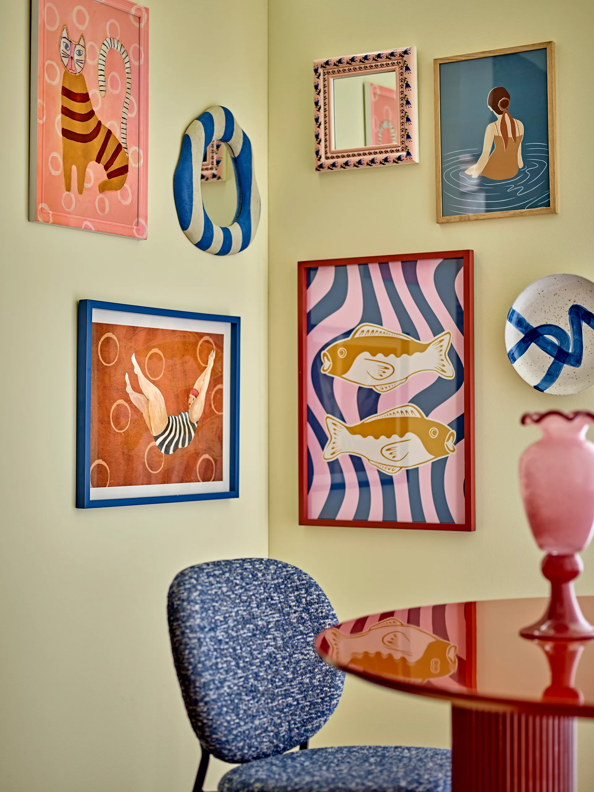 Travis wall mirror 39.5x38.5 cm, Blue Bloomingville