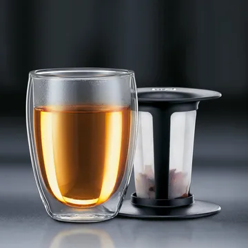 Tea For One glass with tea strainer - black - Bodum