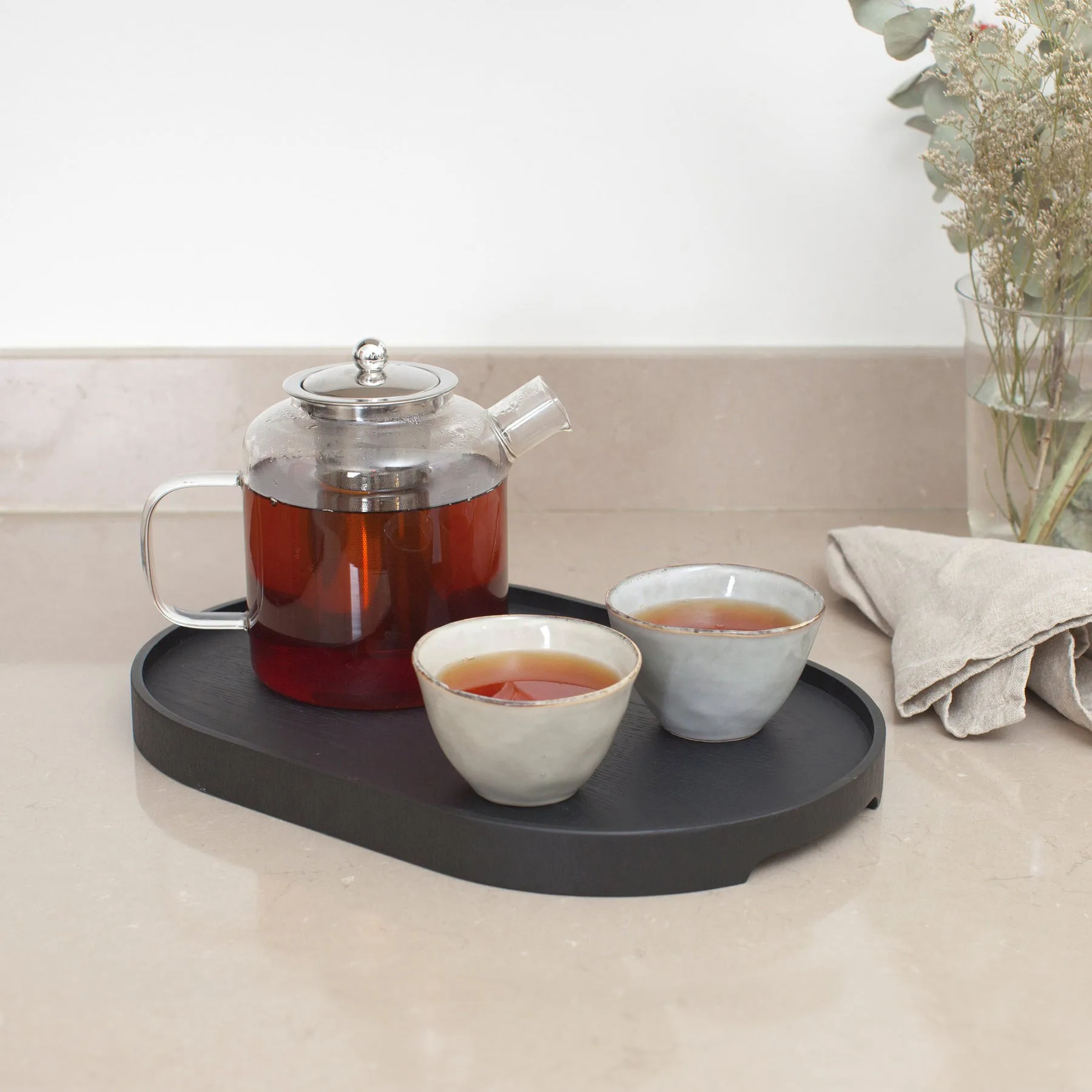 CurveLine™ Serving Tray anti-slip 39x26 cm, Black willow wood Bosign