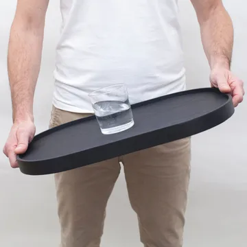 CurveLine™ Serving Tray anti-slip 47x34 cm - Black willow wood - Bosign