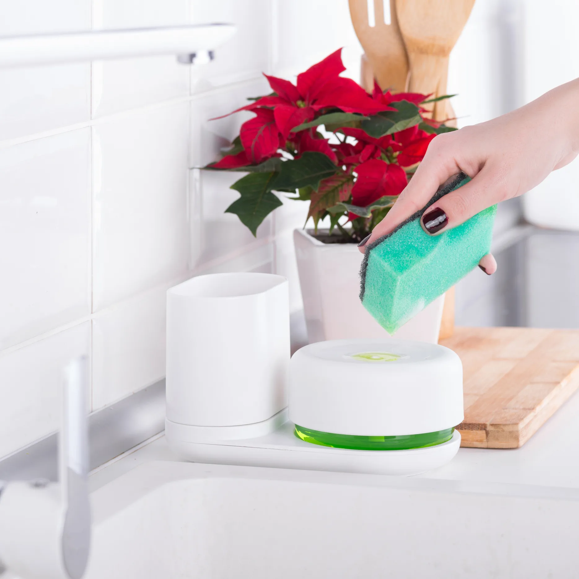 Dishwashing liquid pump with storage rack, white Bosign