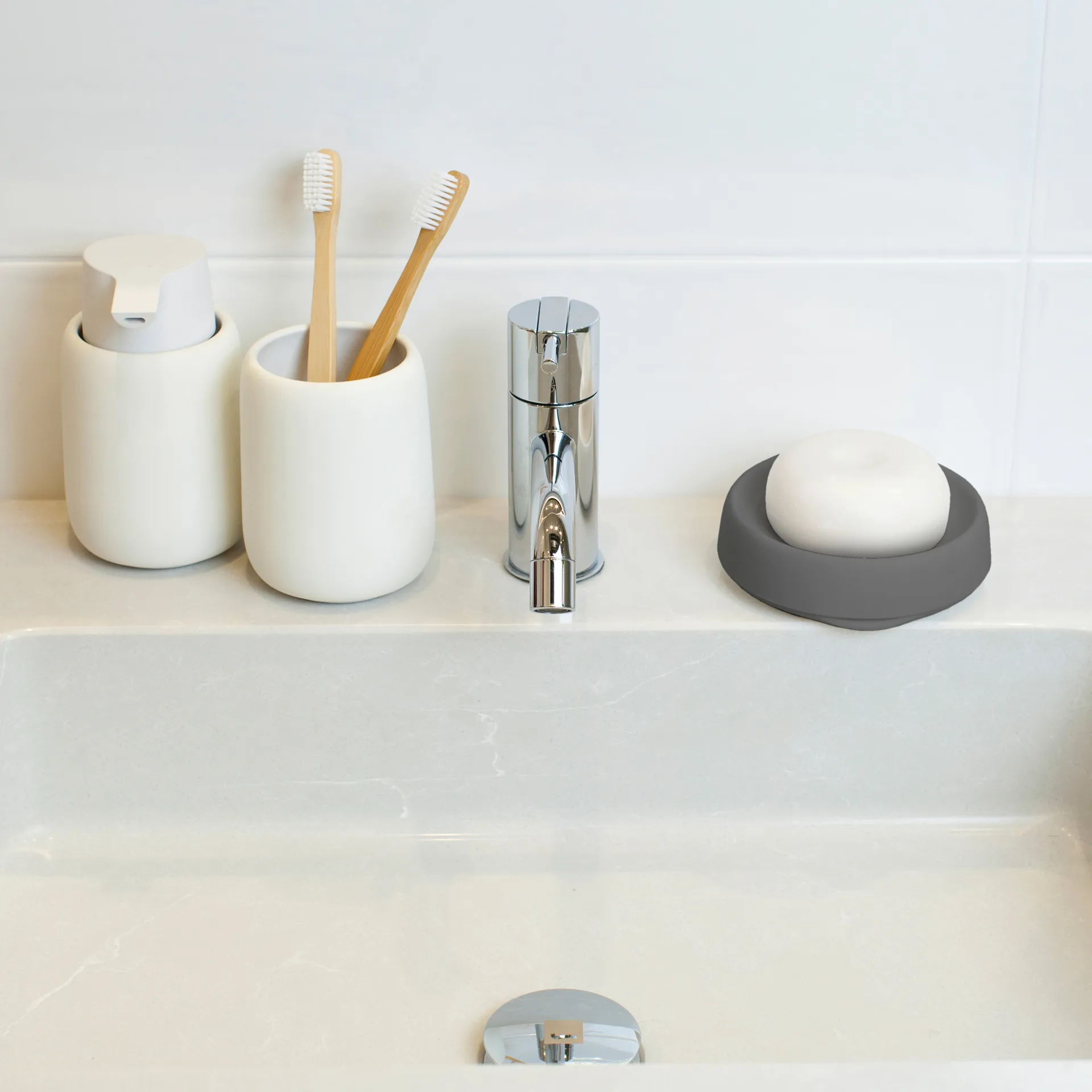 Soap tray with concealed drain spout in silicone - medium, Graphite Bosign