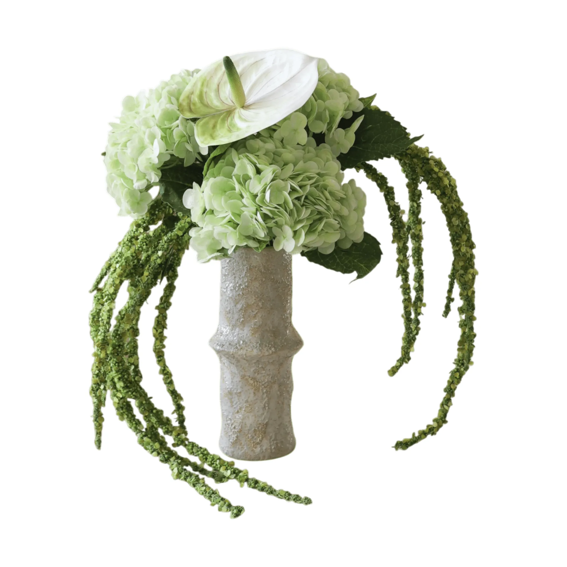Artificial flower bouquet Dewdrop Symphony, Hydrangea light green anthurium amaranth, 6 pcs Botané