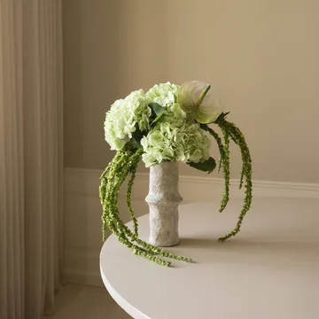 Artificial flower bouquet Dewdrop Symphony - Hydrangea light green anthurium amaranth, 6 pcs - Botané