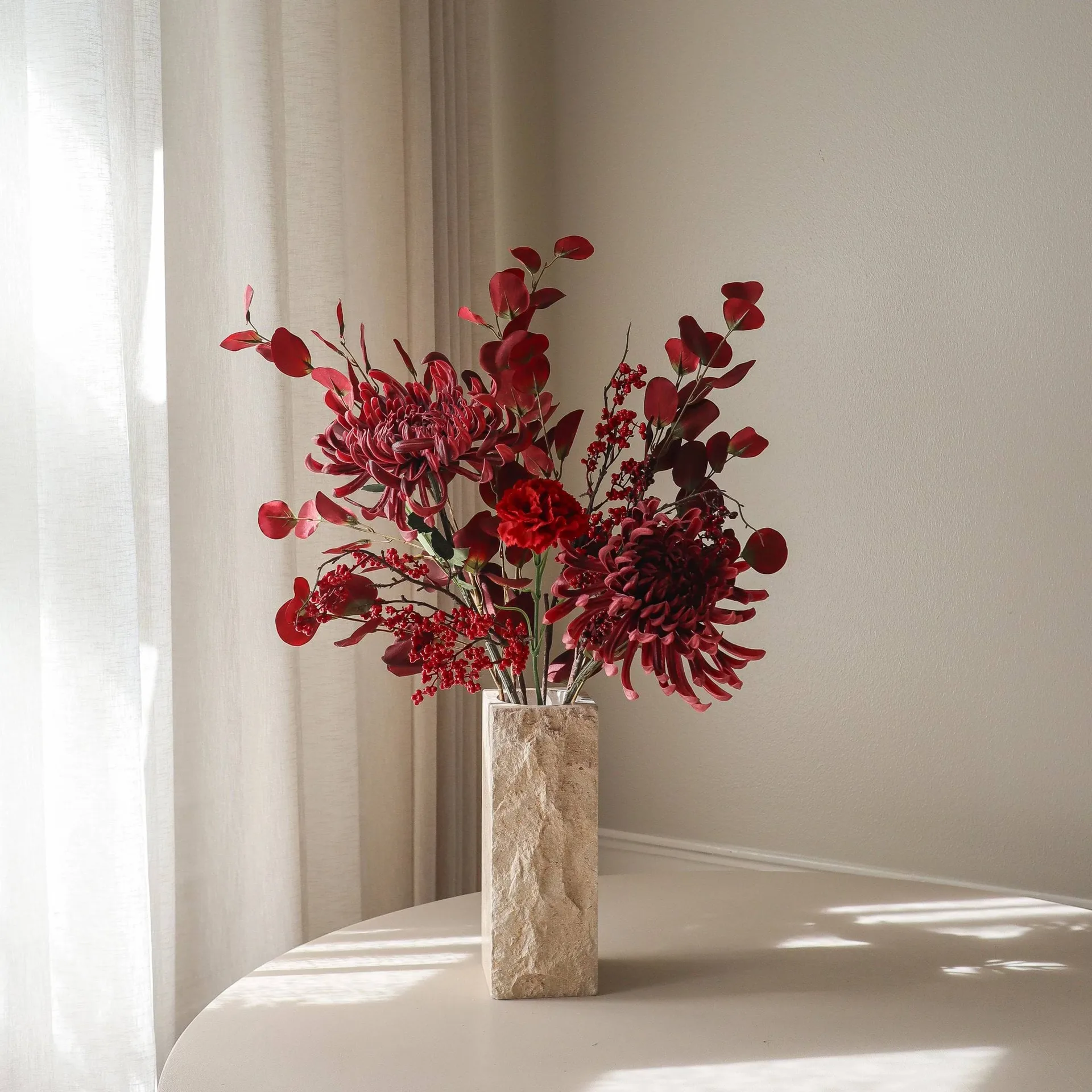 Berry drama artificial bouquet, Spider chrysanthemum, carnation, eucalyptus, 84 cm Botané