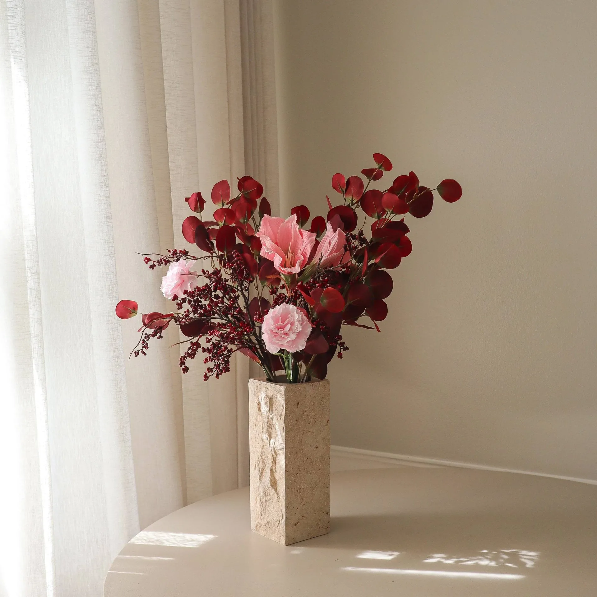 Burgundy blush artificial bouquet, Amaryllis, carnation, berry branches, eucalyptus, 84 cm Botané