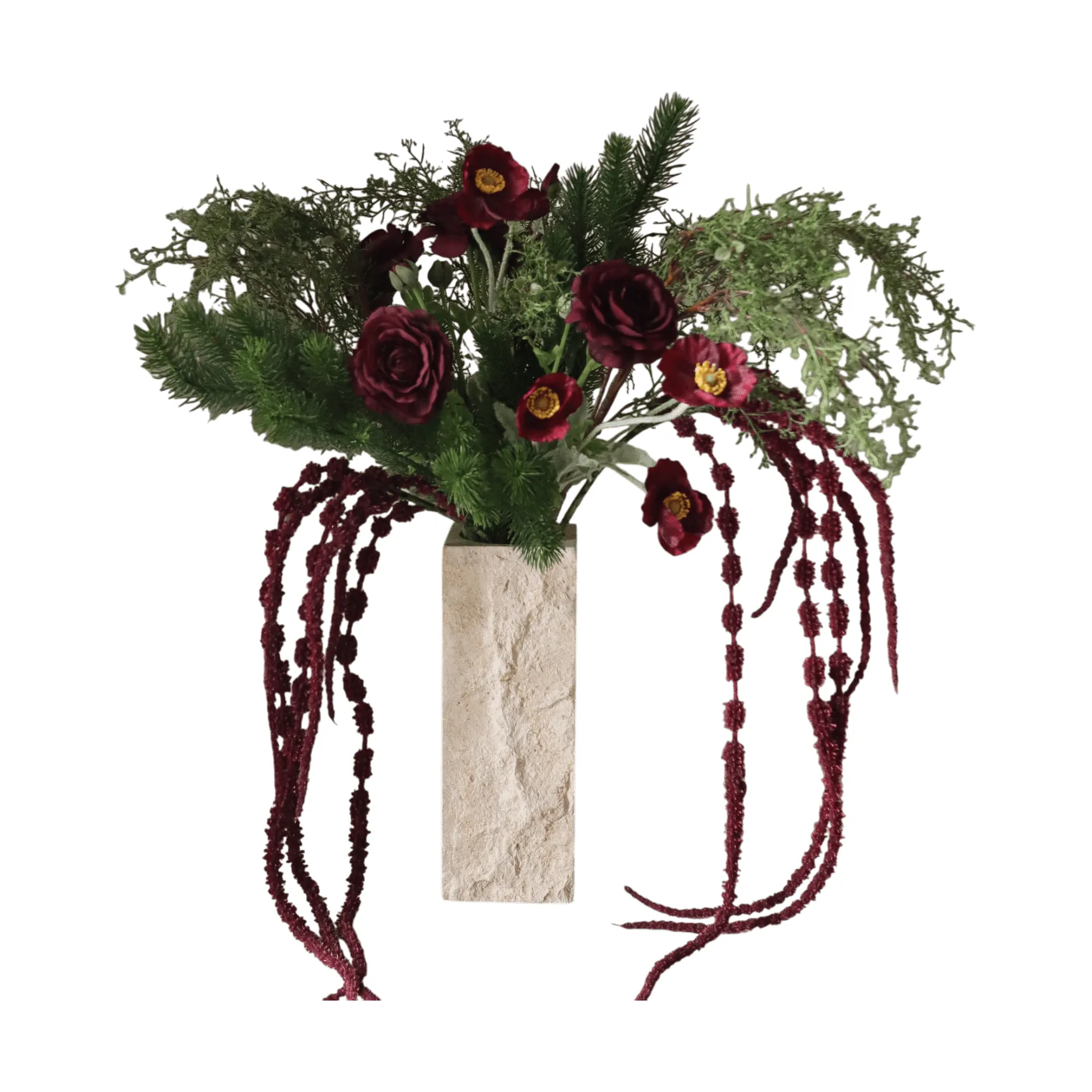 Burnt bloom artificial bouquet, Ranunculus, poppies, alliums, amaranth, 90 cm Botané