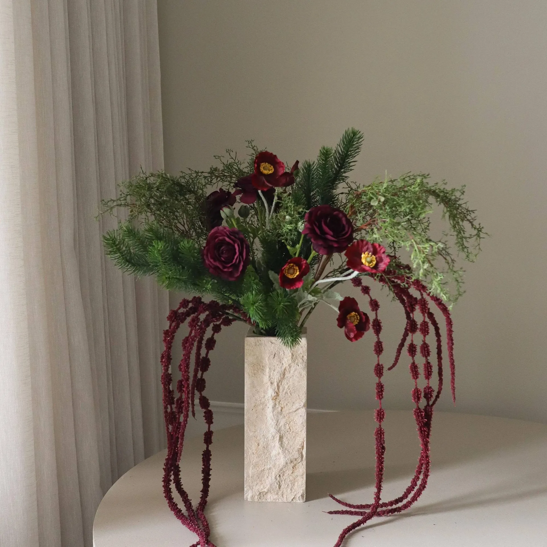 Burnt bloom artificial bouquet, Ranunculus, poppies, alliums, amaranth, 90 cm Botané