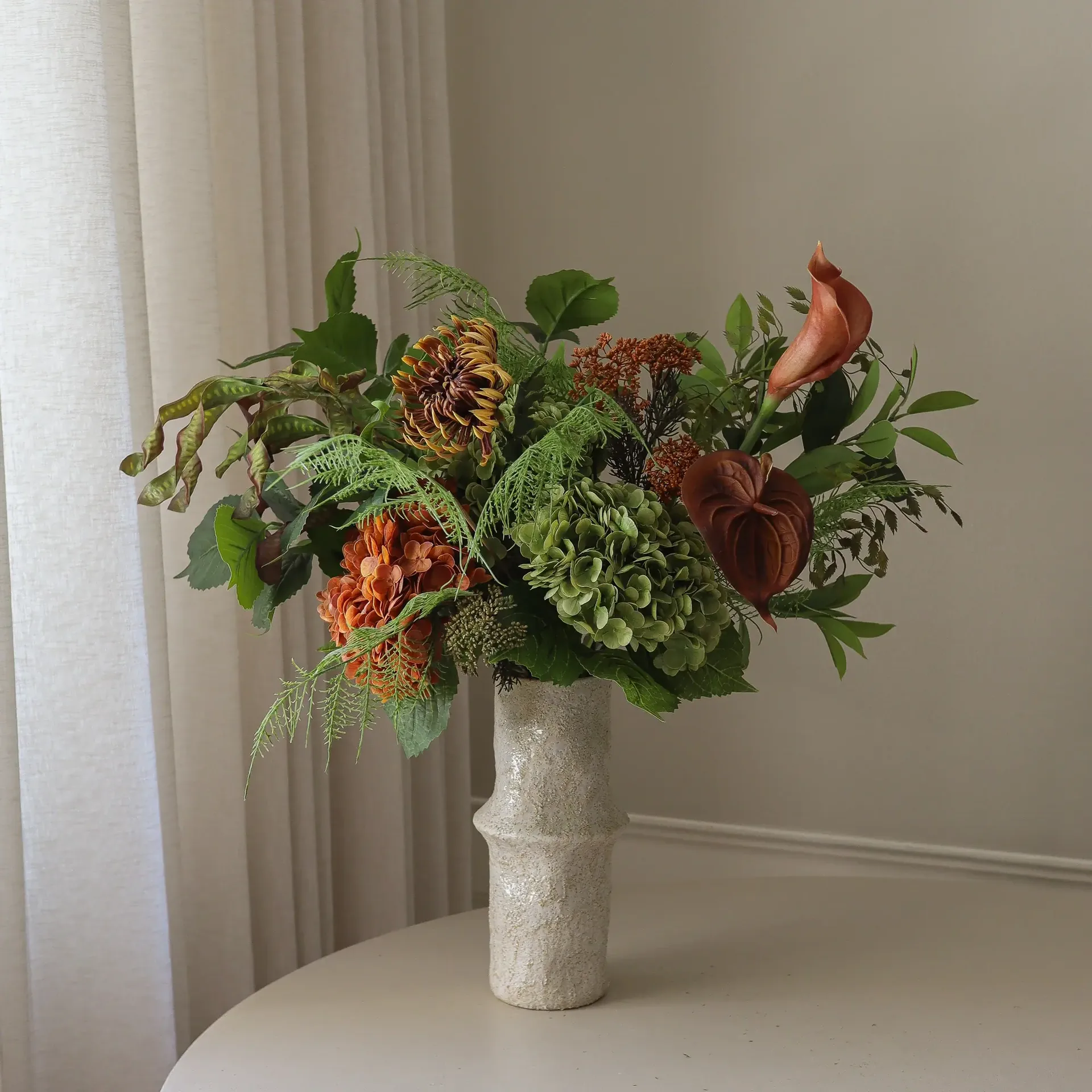 Cedar Grove artificial bouquet, Hydrangea–semi-cactus dahlia–calla, 90 cm, 14 pcs Botané