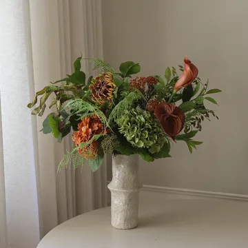 Cedar Grove artificial bouquet - Hydrangea–semi-cactus dahlia–calla, 90 cm, 14 pcs - Botané